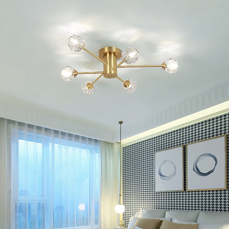 Zeitgenössischer Globe Flush Light Crystal Flush Mount Deckenleuchte in Gold