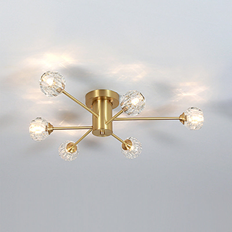 Zeitgenössischer Globe Flush Light Crystal Flush Mount Deckenleuchte in Gold
