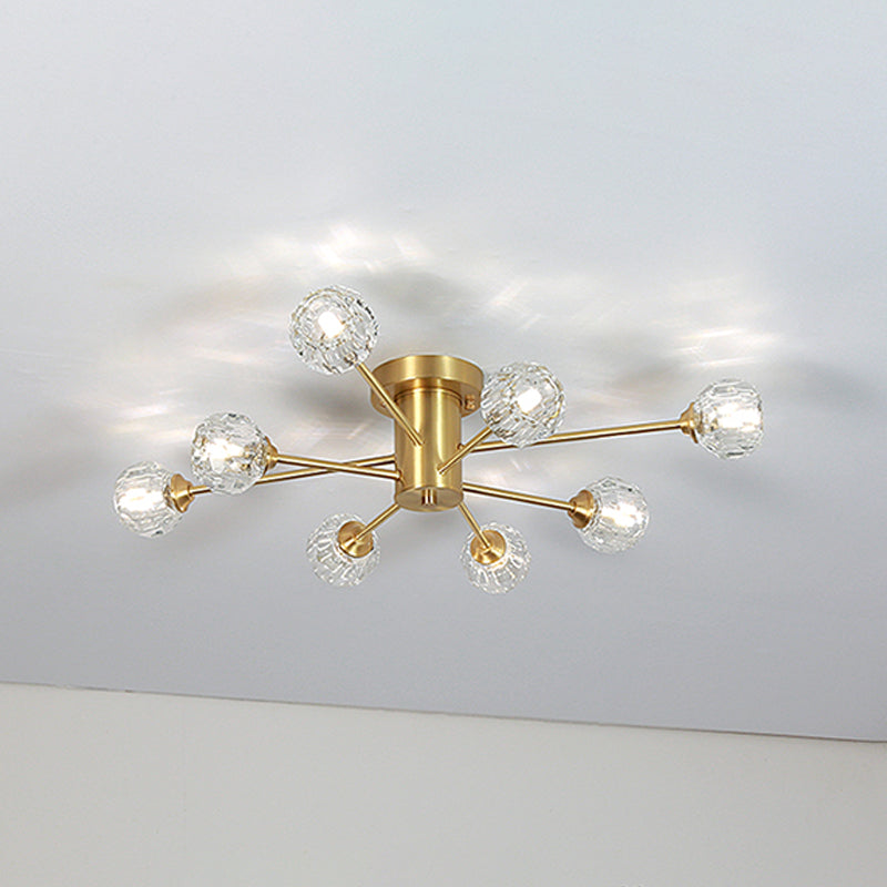 Zeitgenössischer Globe Flush Light Crystal Flush Mount Deckenleuchte in Gold