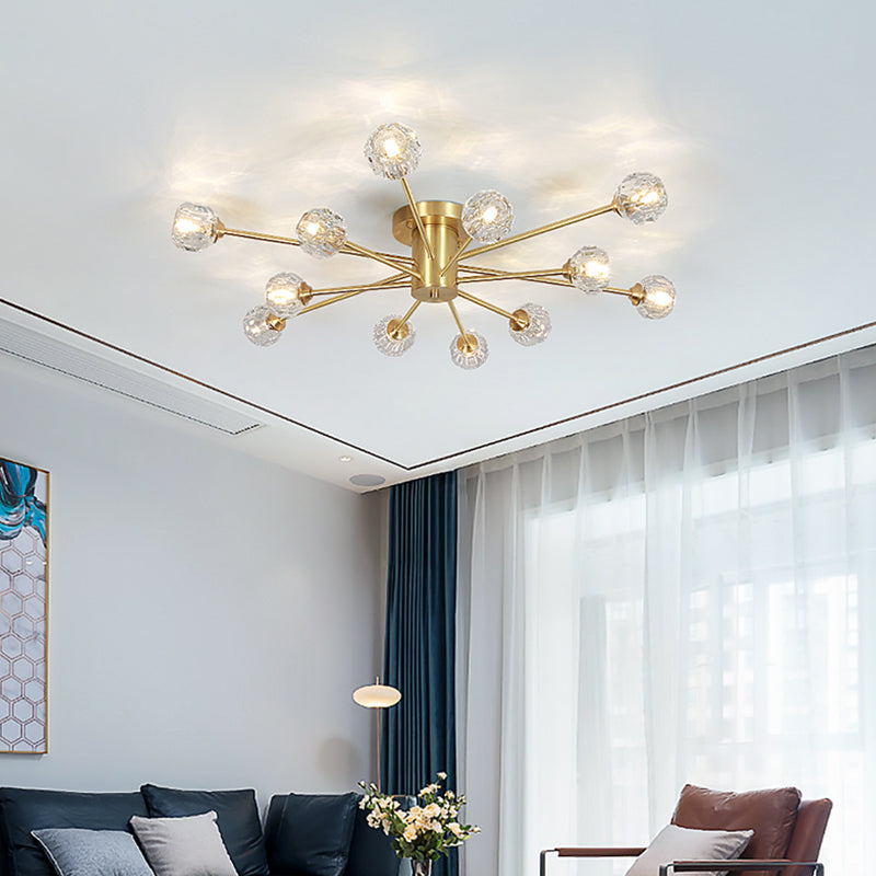 Zeitgenössischer Globe Flush Light Crystal Flush Mount Deckenleuchte in Gold