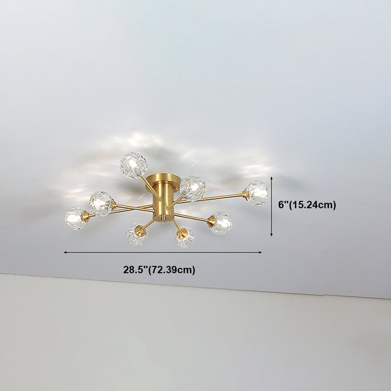 Zeitgenössischer Globe Flush Light Crystal Flush Mount Deckenleuchte in Gold