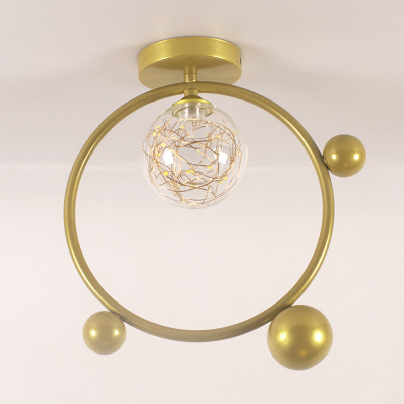 1 Light Spherical Ceiling Lamp Modern Style Glass Ceiling Lighting for Living Room