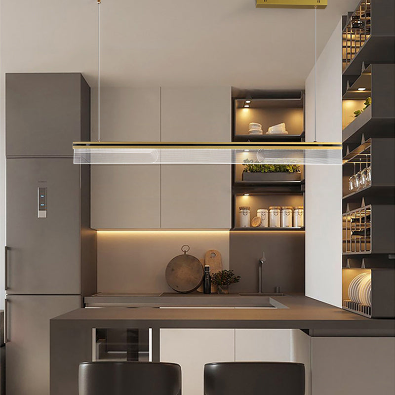 Modern Style Linear Shape Island Light Metal 1 Light Pendant Light in Gold