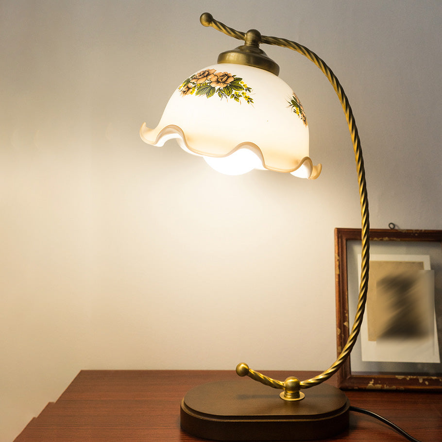 Floral Night Table Lamp Minimalist Style Glass Table Light for Bedside