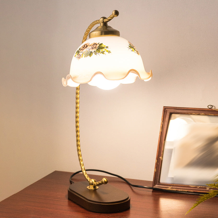 Floral Night Table Lamp Minimalist Style Glass Table Light for Bedside