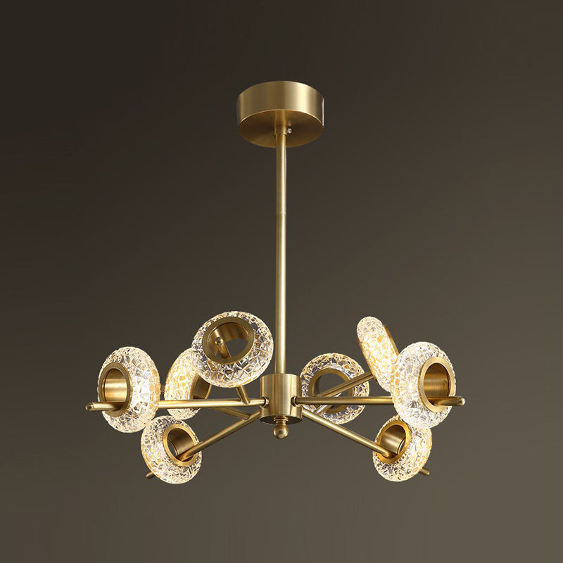 Geometrischer goldener Kronleuchter postmoderner Messing Kronleuchter Anhänger mit Kristall für Schlafzimmer