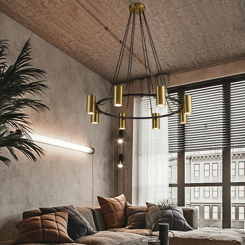 Lámpara de lámpara de metal de estilo posmoderno lámpara de oro cilindro luz colgante