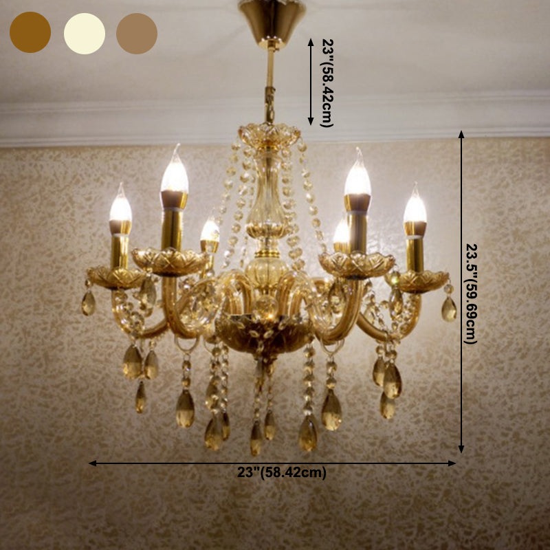 Crystal Candle Shape Hanging Ceiling Light European Style Multi Lights Hanging Light