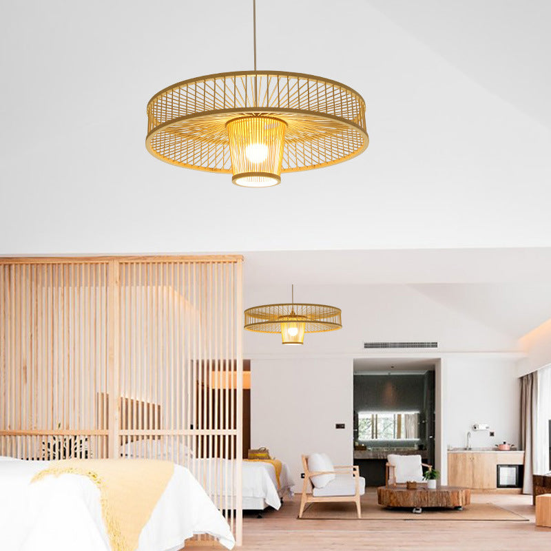 Einzigartige Schattenhänge mit modernem Stil Bambus 1 hängende Lampe für Bett