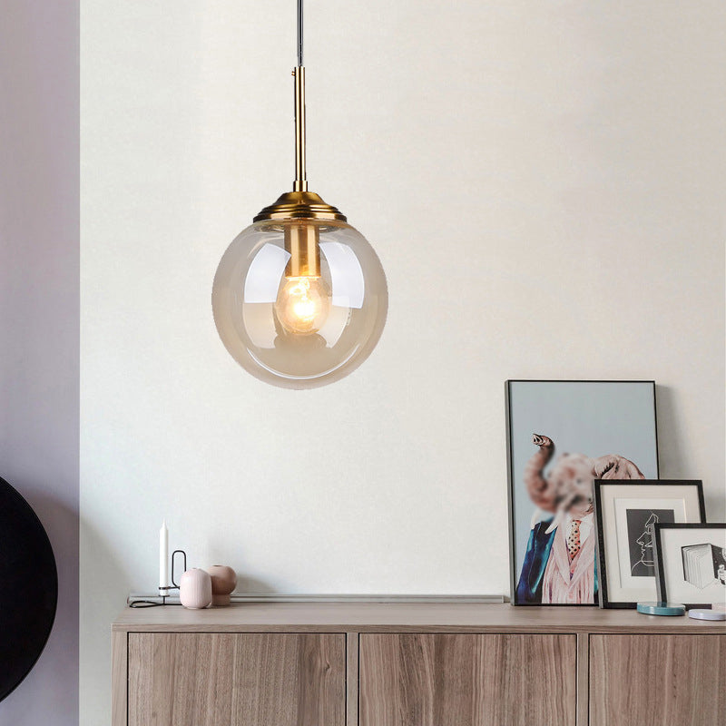 Luces colgantes de sombra esférica de vidrio estilo moderno 1 cabezal colgante de montaje colgante para la cama