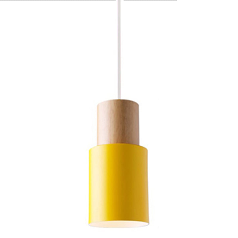 Lámpara colgante de 1 luz de estilo colgante de estilo macarrón con madera para dormitorio