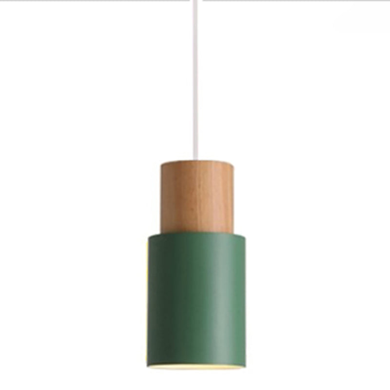 Lámpara colgante de 1 luz de estilo colgante de estilo macarrón con madera para dormitorio