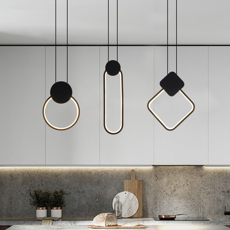 Geometrieform Pendelleuchte zeitgenössische Metall 1 Licht Anhänger Beleuchtung in Schwarz