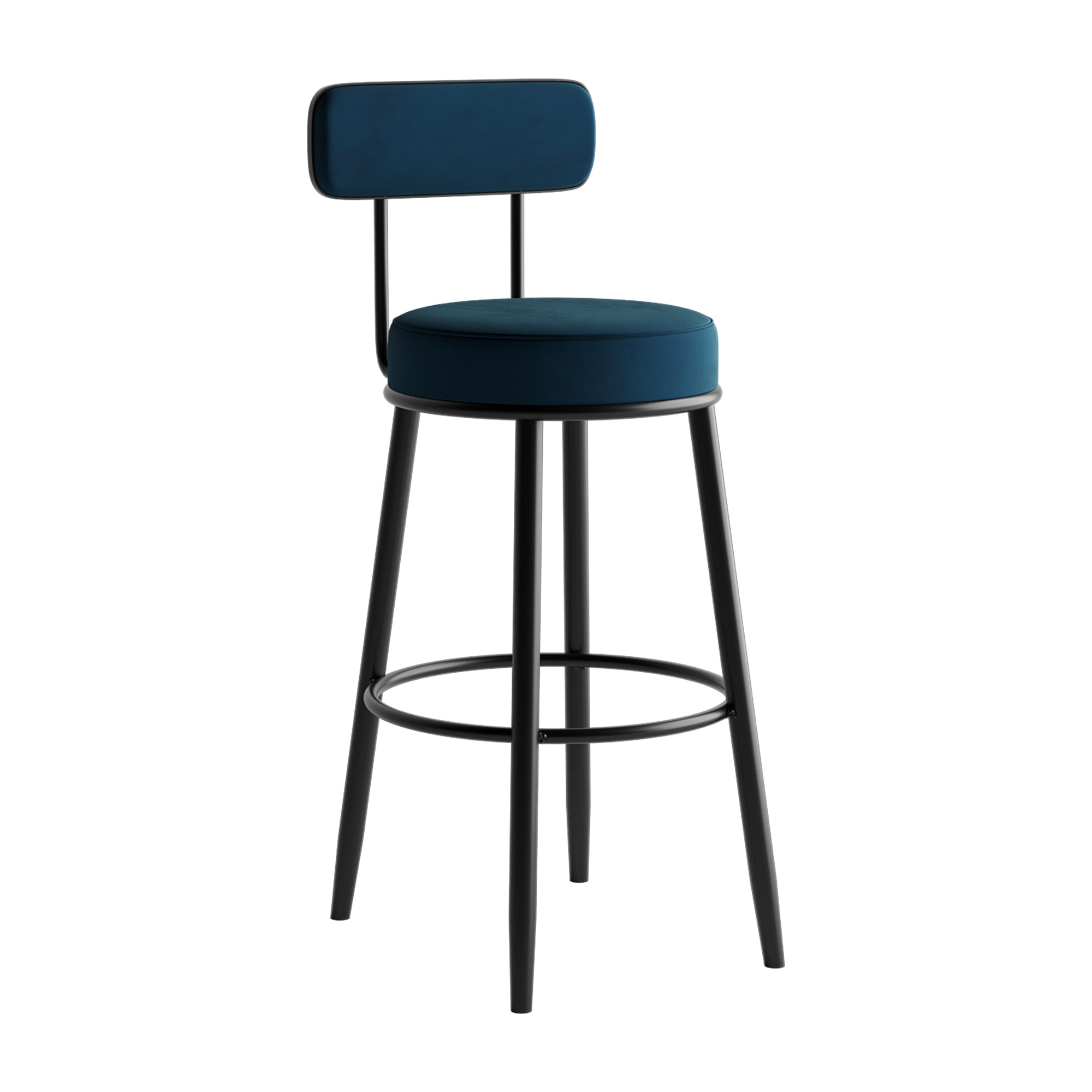 Scandinavian Velvet Footrest Bar Stool Matte Finish Low Back Home Stool