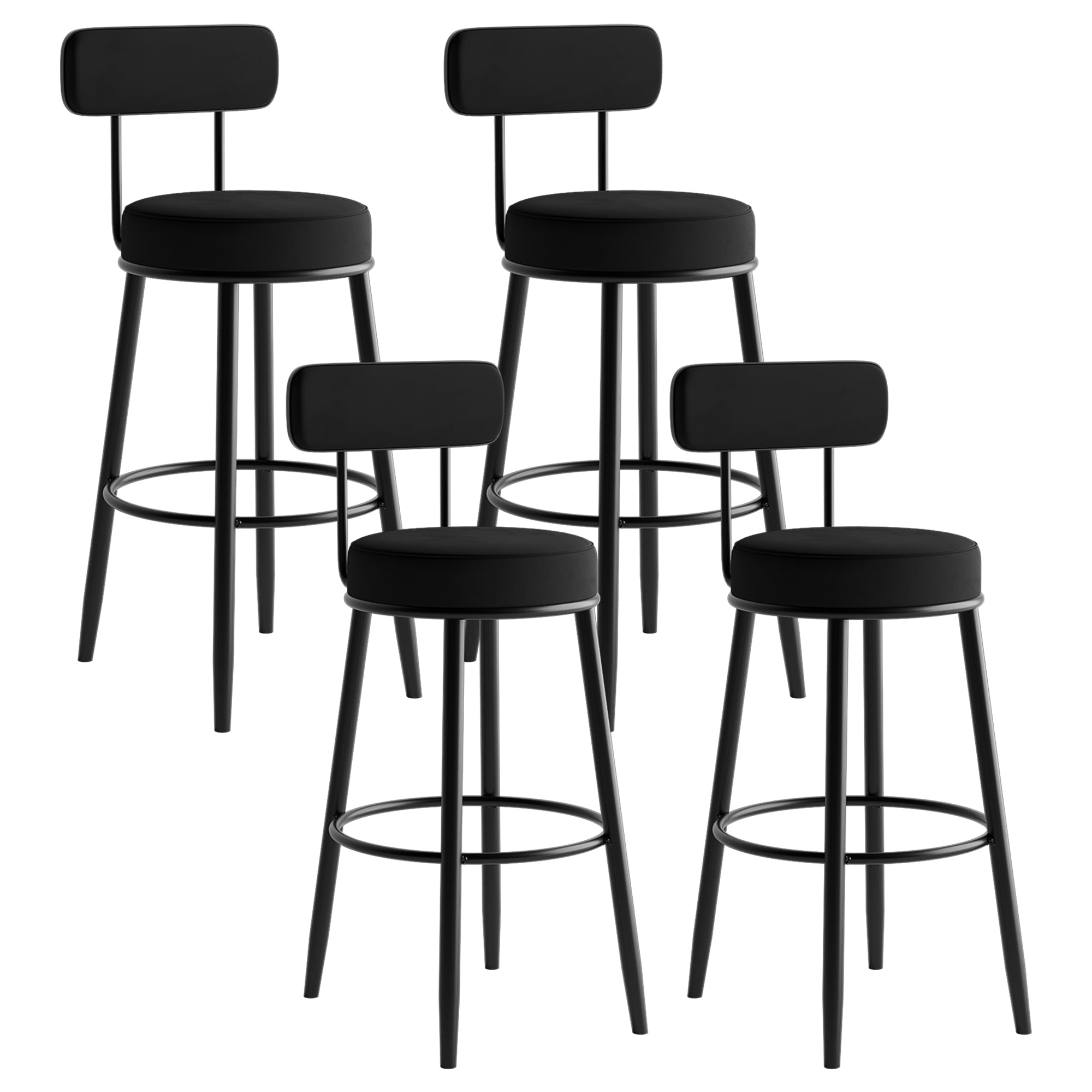 Scandinavian Velvet Footrest Bar Stool Matte Finish Low Back Home Stool