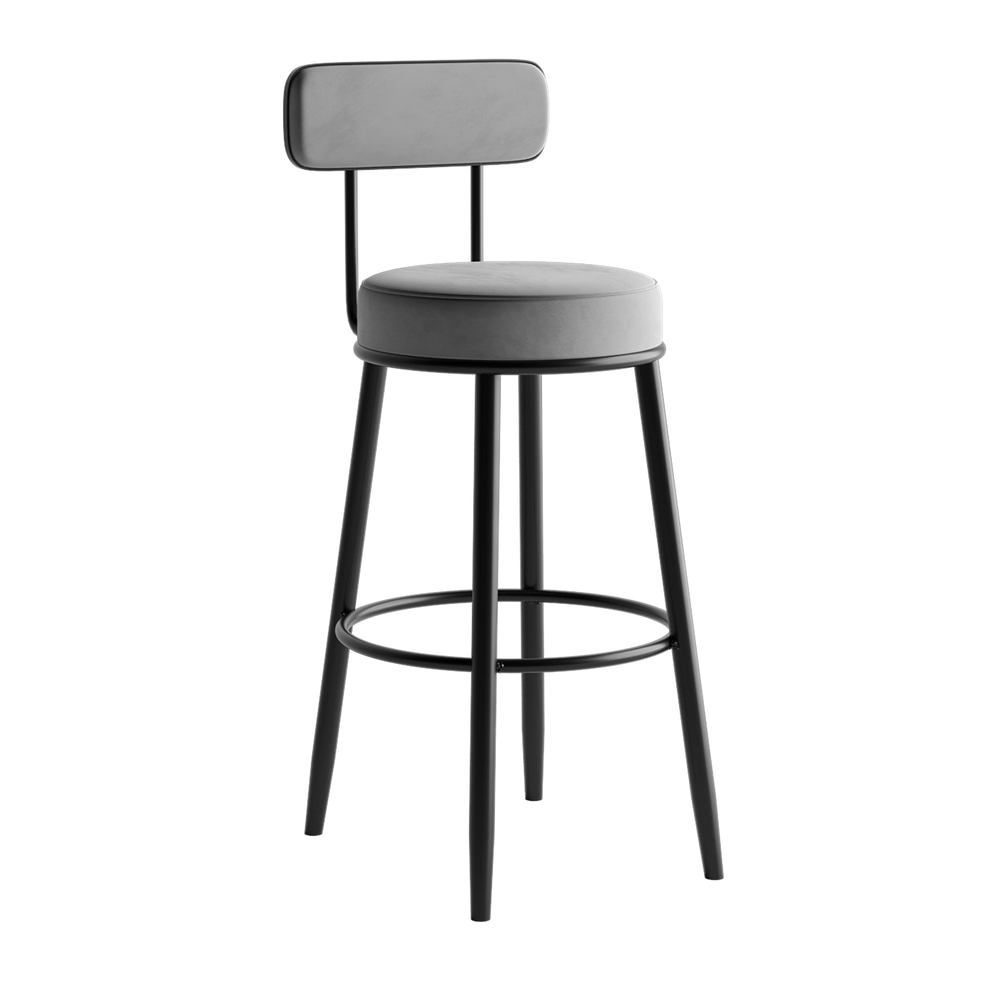 Scandinavian Velvet Footrest Bar Stool Matte Finish Low Back Home Stool