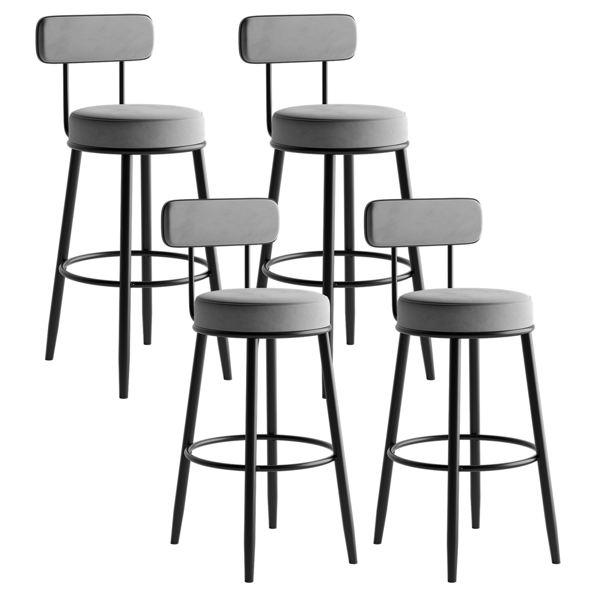 Scandinavian Velvet Footrest Bar Stool Matte Finish Low Back Home Stool