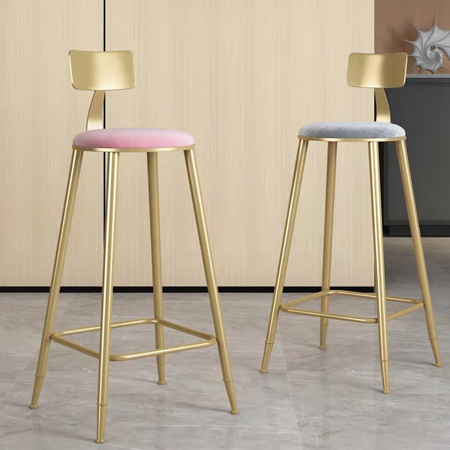 Glam Velvet Low Back Bar Stool Matte Finish Footrest Home Stool