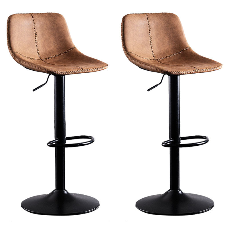 Contemporary Adjustable Height Home Stool Matte Finish Leather Barstool