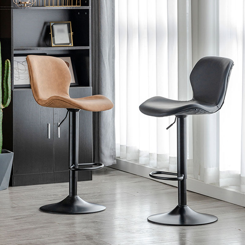 Contemporary Swivel Adjustable Height Stool Matte Finish Leather Barstool