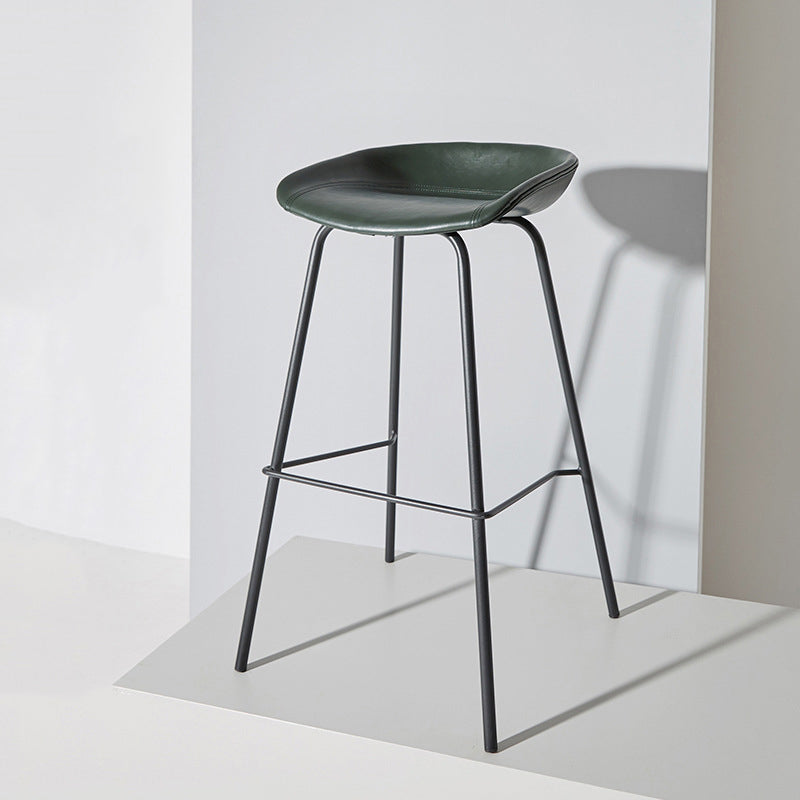 Contemporary Matte Finish Leather Barstool Low Back Home Stool