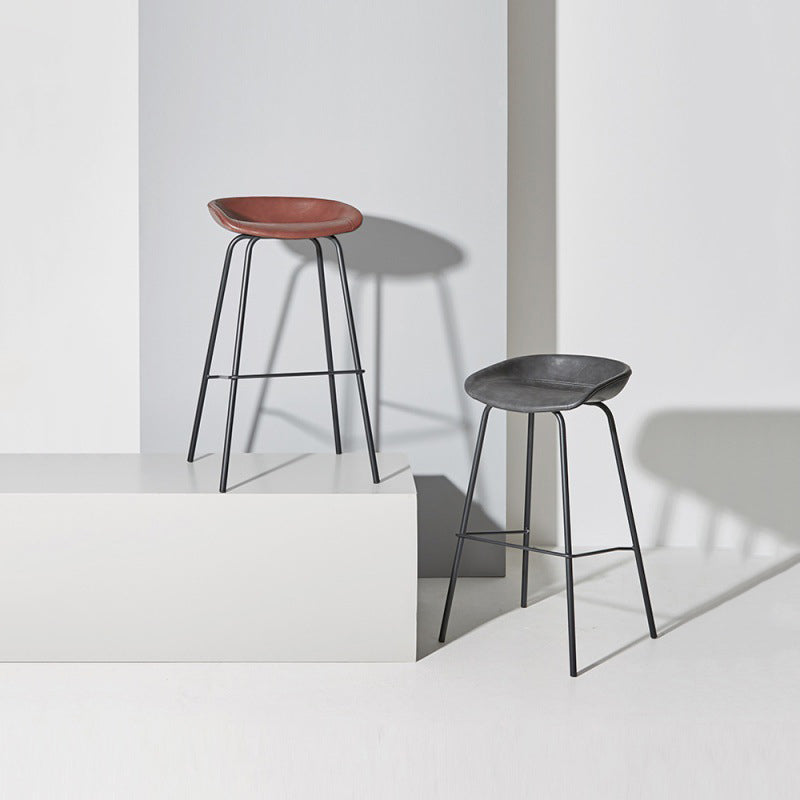 Contemporary Matte Finish Leather Barstool Low Back Home Stool