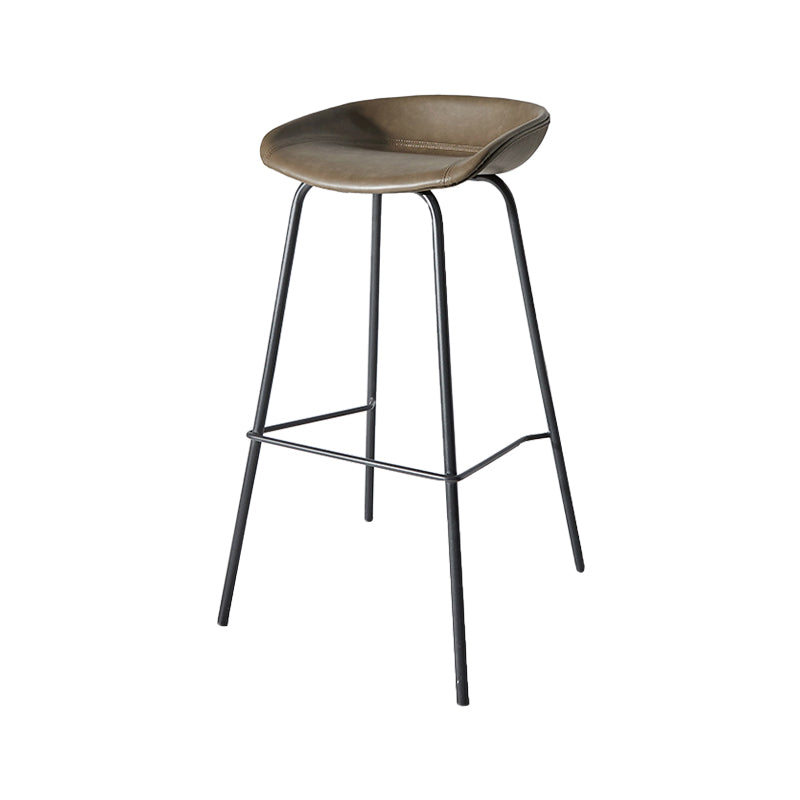 Contemporary Matte Finish Leather Barstool Low Back Home Stool