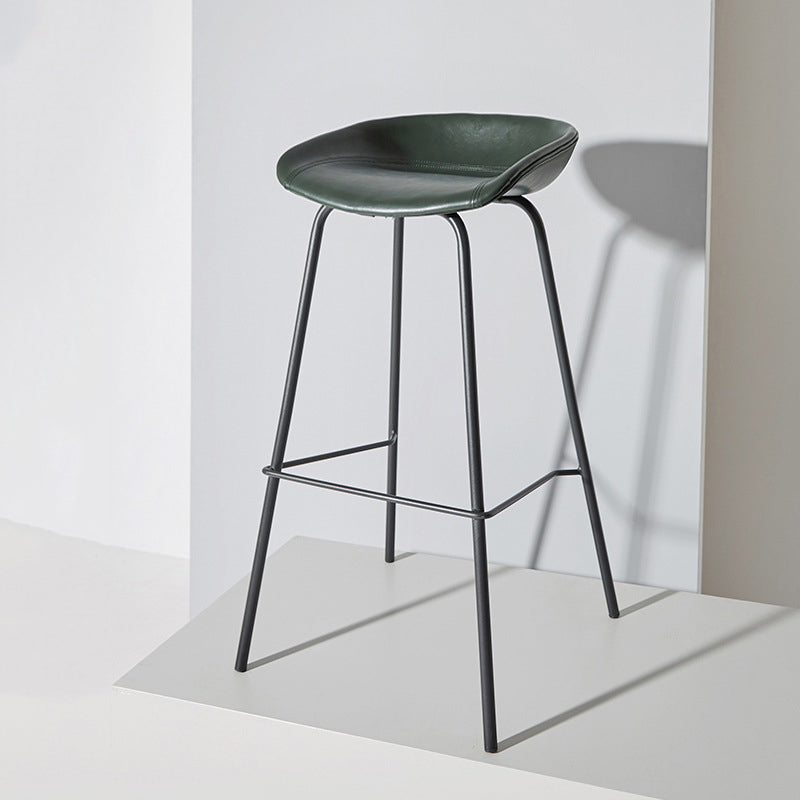 Contemporary Matte Finish Leather Barstool Low Back Home Stool