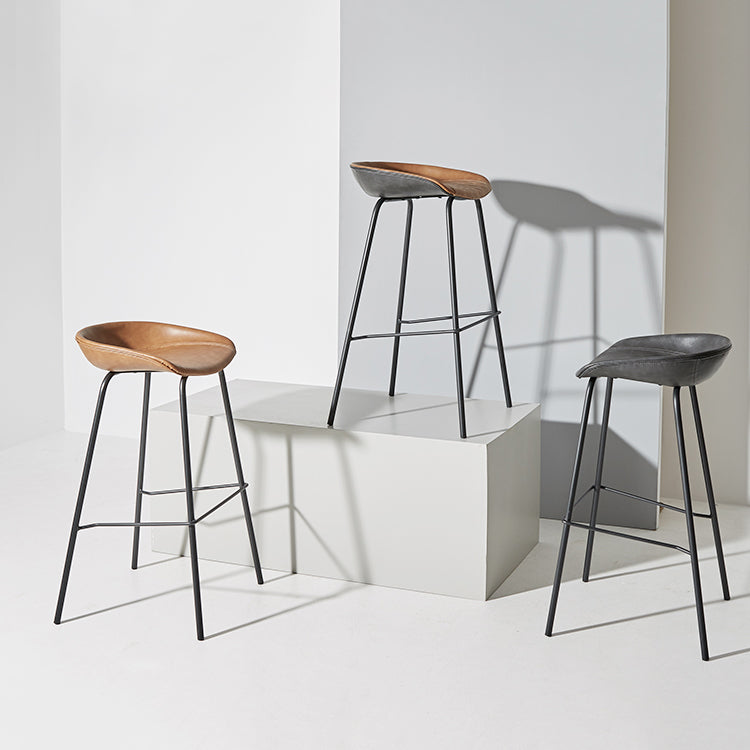 Contemporary Matte Finish Leather Barstool Low Back Home Stool
