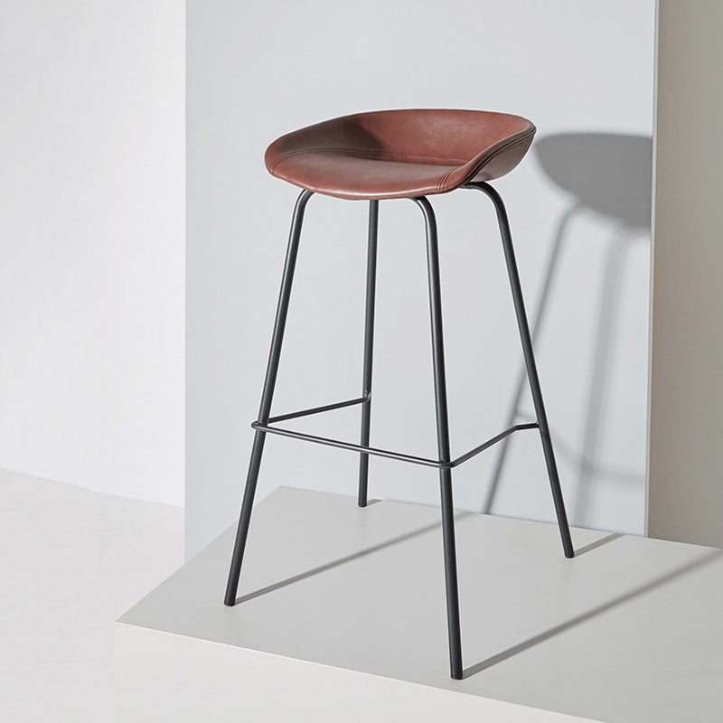 Contemporary Matte Finish Leather Barstool Low Back Home Stool