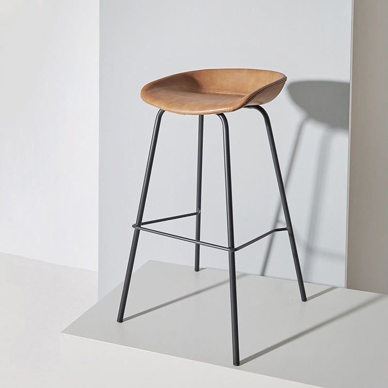 Contemporary Matte Finish Leather Barstool Low Back Home Stool