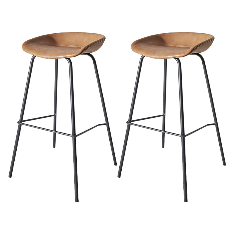 Contemporary Matte Finish Leather Barstool Low Back Home Stool