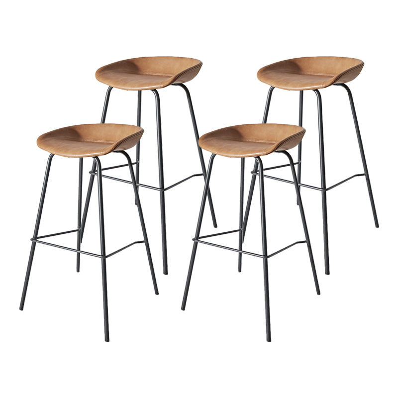 Contemporary Matte Finish Leather Barstool Low Back Home Stool