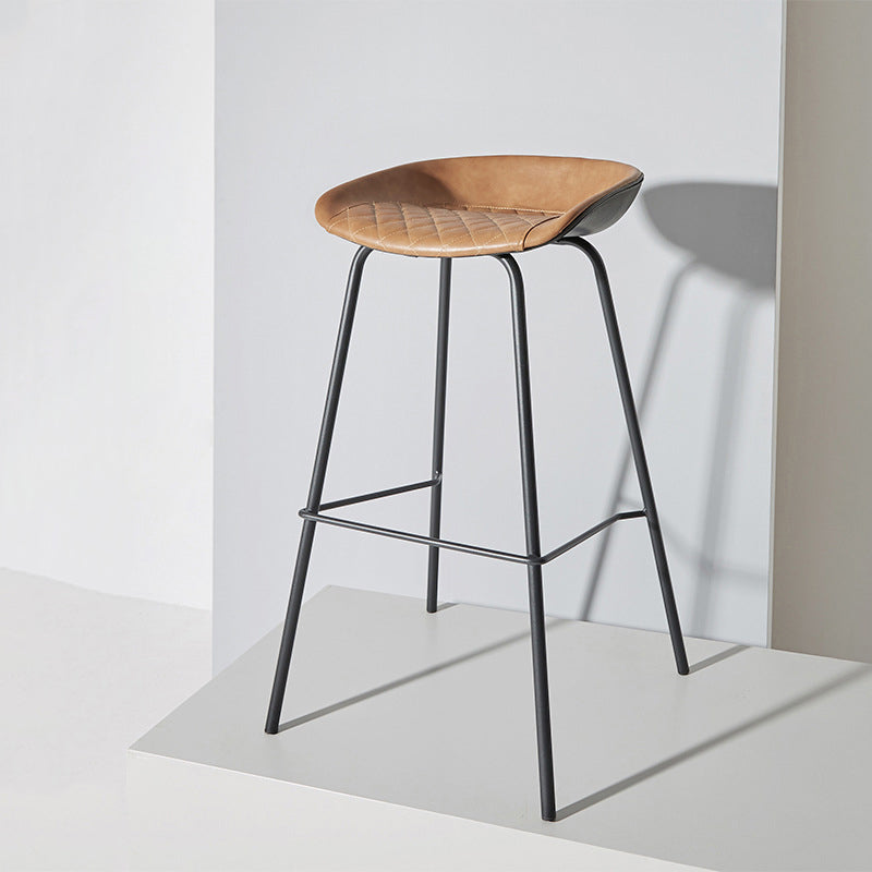 Contemporary Matte Finish Leather Barstool Low Back Home Stool