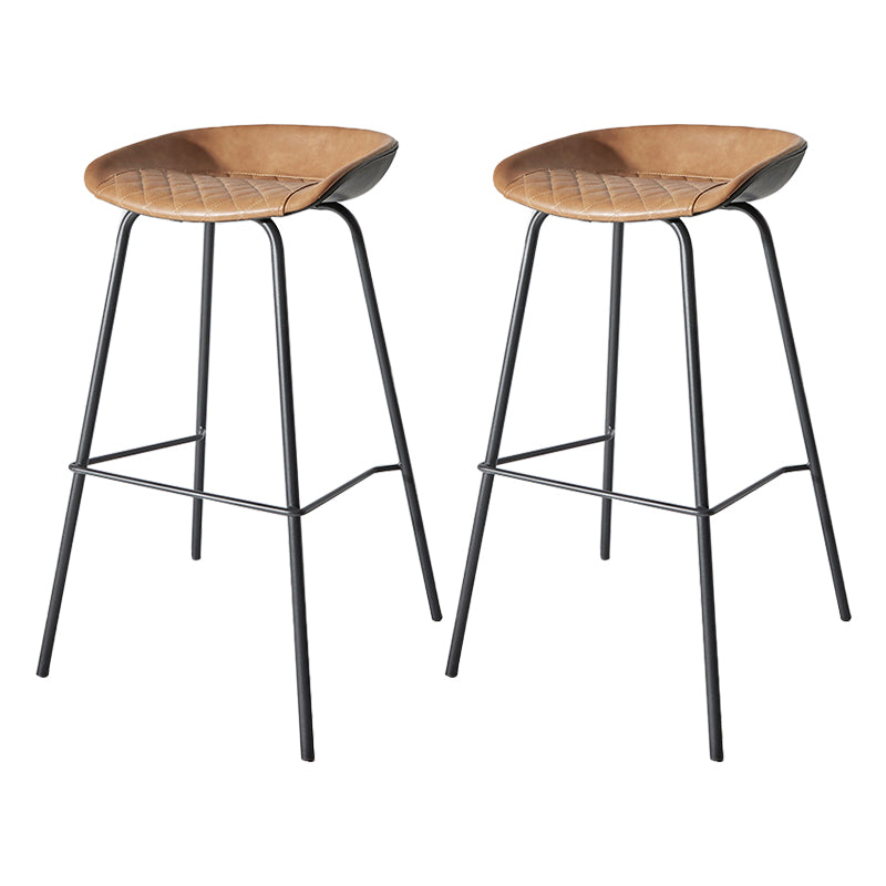 Contemporary Matte Finish Leather Barstool Low Back Home Stool
