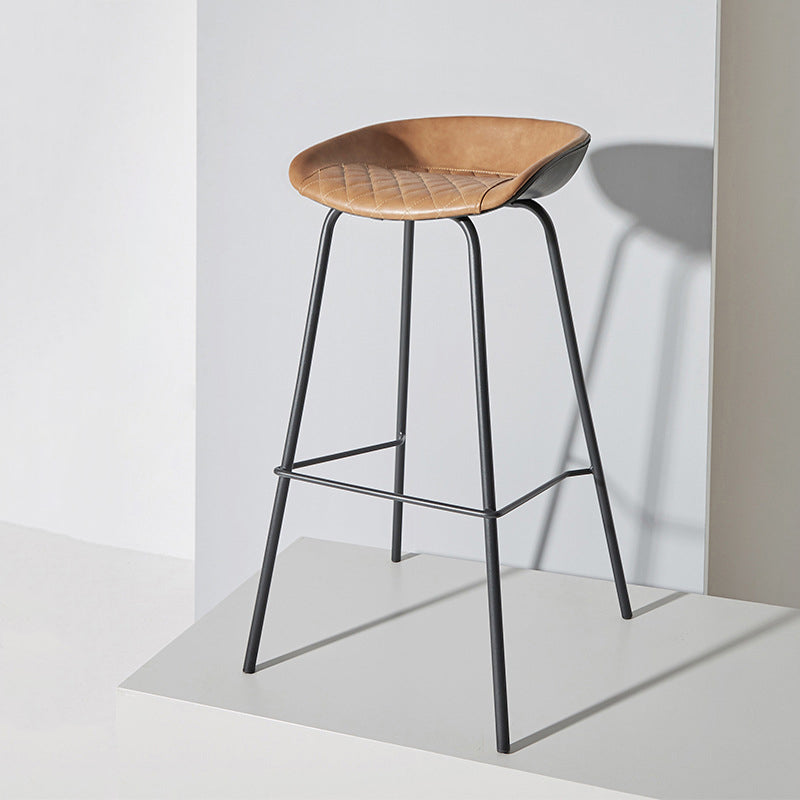 Contemporary Matte Finish Leather Barstool Low Back Home Stool