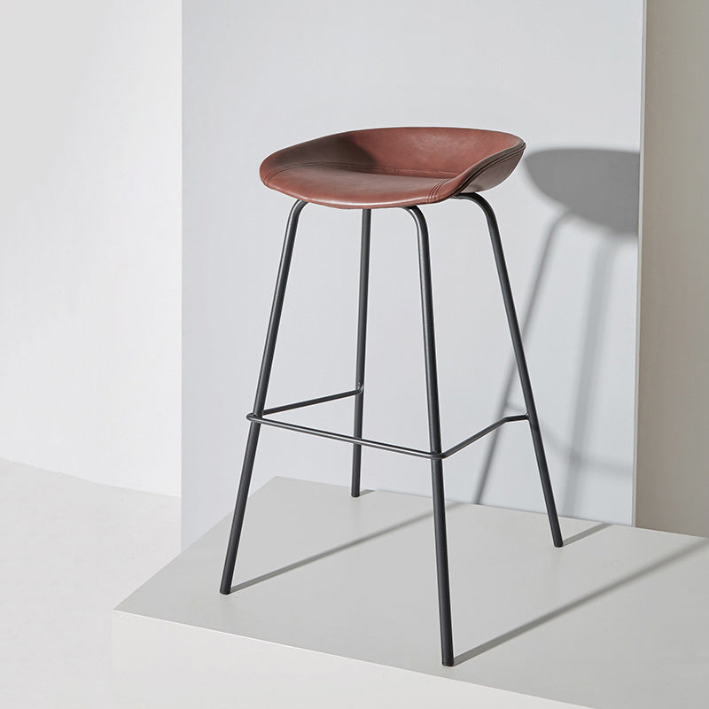 Contemporary Matte Finish Leather Barstool Low Back Home Stool