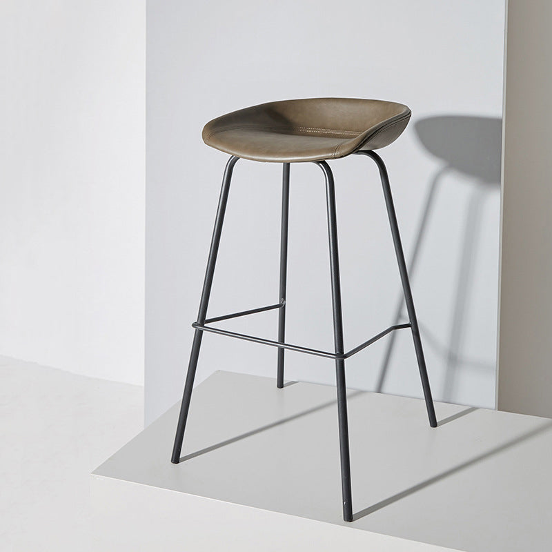 Contemporary Matte Finish Leather Barstool Low Back Home Stool