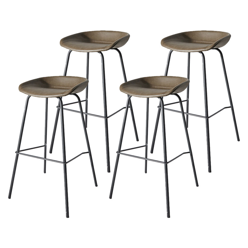 Contemporary Matte Finish Leather Barstool Low Back Home Stool