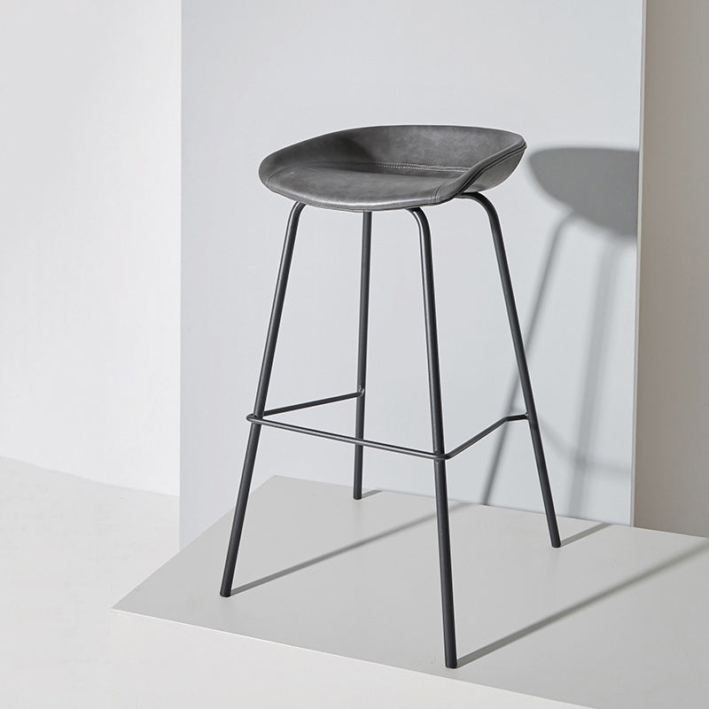 Contemporary Matte Finish Leather Barstool Low Back Home Stool