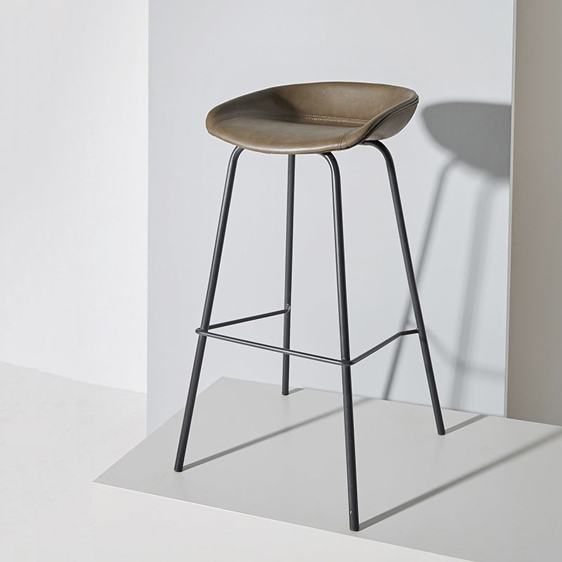 Contemporary Matte Finish Leather Barstool Low Back Home Stool