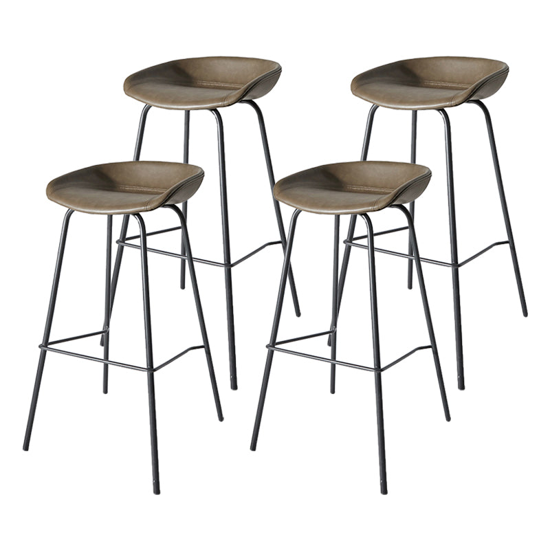 Contemporary Matte Finish Leather Barstool Low Back Home Stool