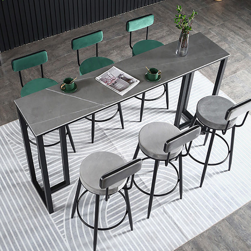 Stone Bar Table Modern Rectangle Bar Table with Double Pedestal Base for Kitchen