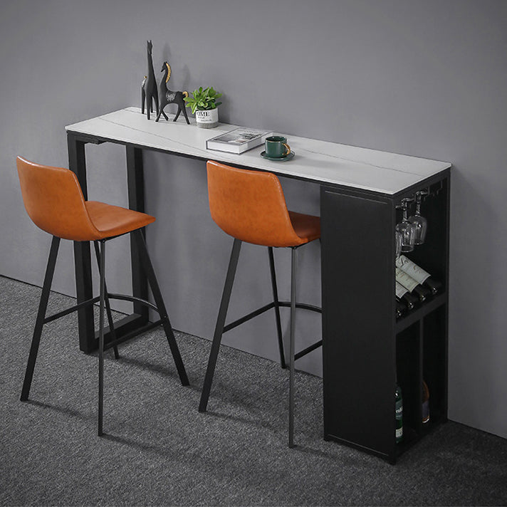 Industrial Style Bar Table Stone Top 42-inch Height Pub Table with Wine Glass Shelf