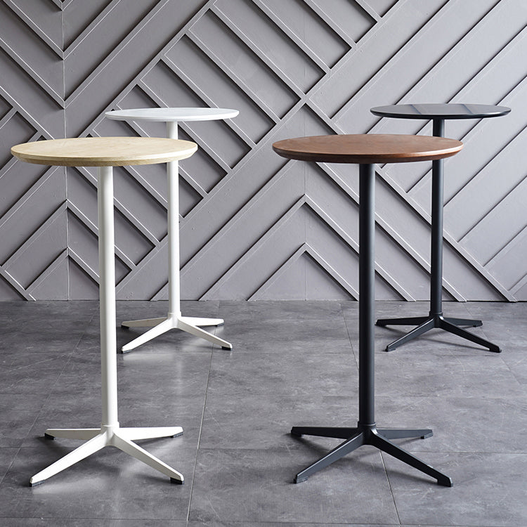Industrial Aluminium Bar Dining Table Round Indoor Bistro Table with Engineered Wood Top
