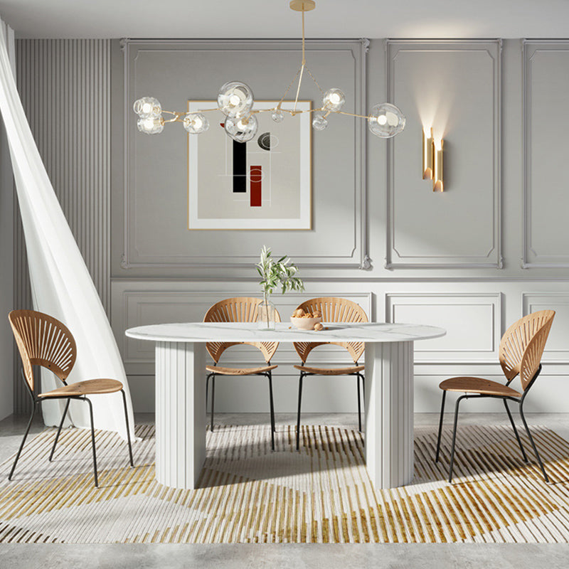 Table blanche supérieure en pierre frittée pour table de cuisine moderne de restaurant avec double piédestal