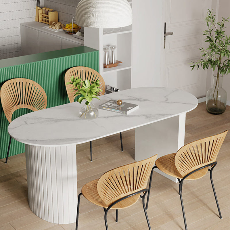 Table blanche supérieure en pierre frittée pour table de cuisine moderne de restaurant avec double piédestal
