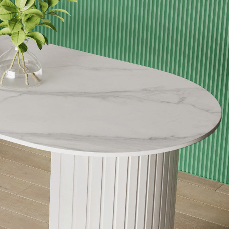 Table blanche supérieure en pierre frittée pour table de cuisine moderne de restaurant avec double piédestal