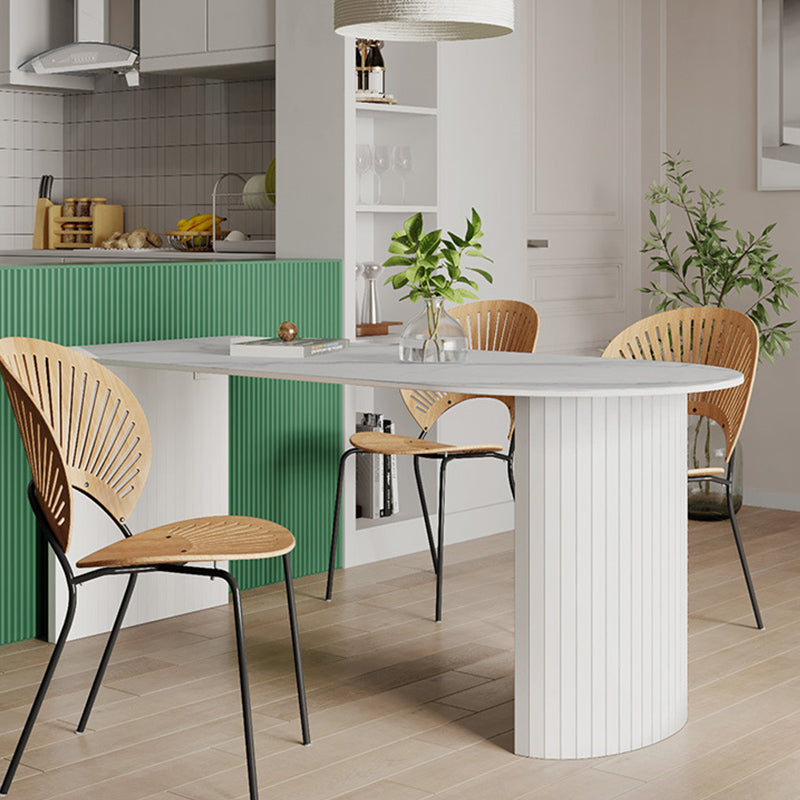 Table blanche supérieure en pierre frittée pour table de cuisine moderne de restaurant avec double piédestal