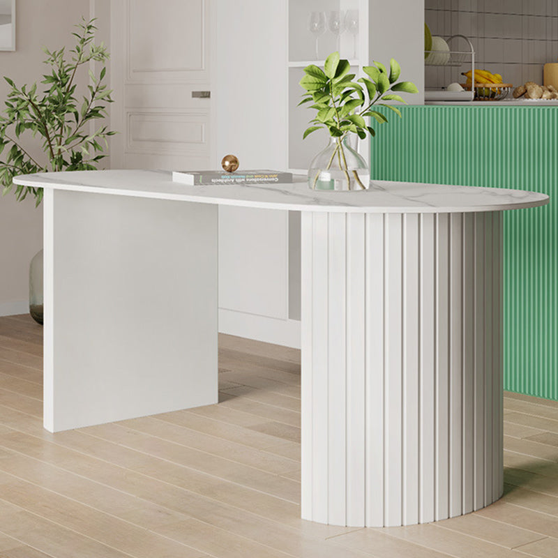 Table blanche supérieure en pierre frittée pour table de cuisine moderne de restaurant avec double piédestal